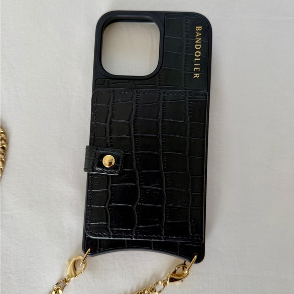 Bandolier Black iPhone 15 ProMax Case with Gold Chain - Picture 2 of 6